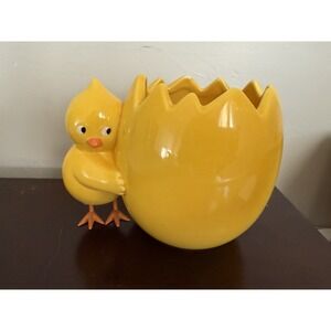 Vintage Teleflora Gift Yellow Chick Hugging Cracked Egg Vase/Planter/Candy Dish
